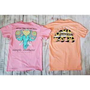 Lot Of 2 S Simply Southern Short Sleeve T Shirt Grandma Bear Elephant Pink Peach